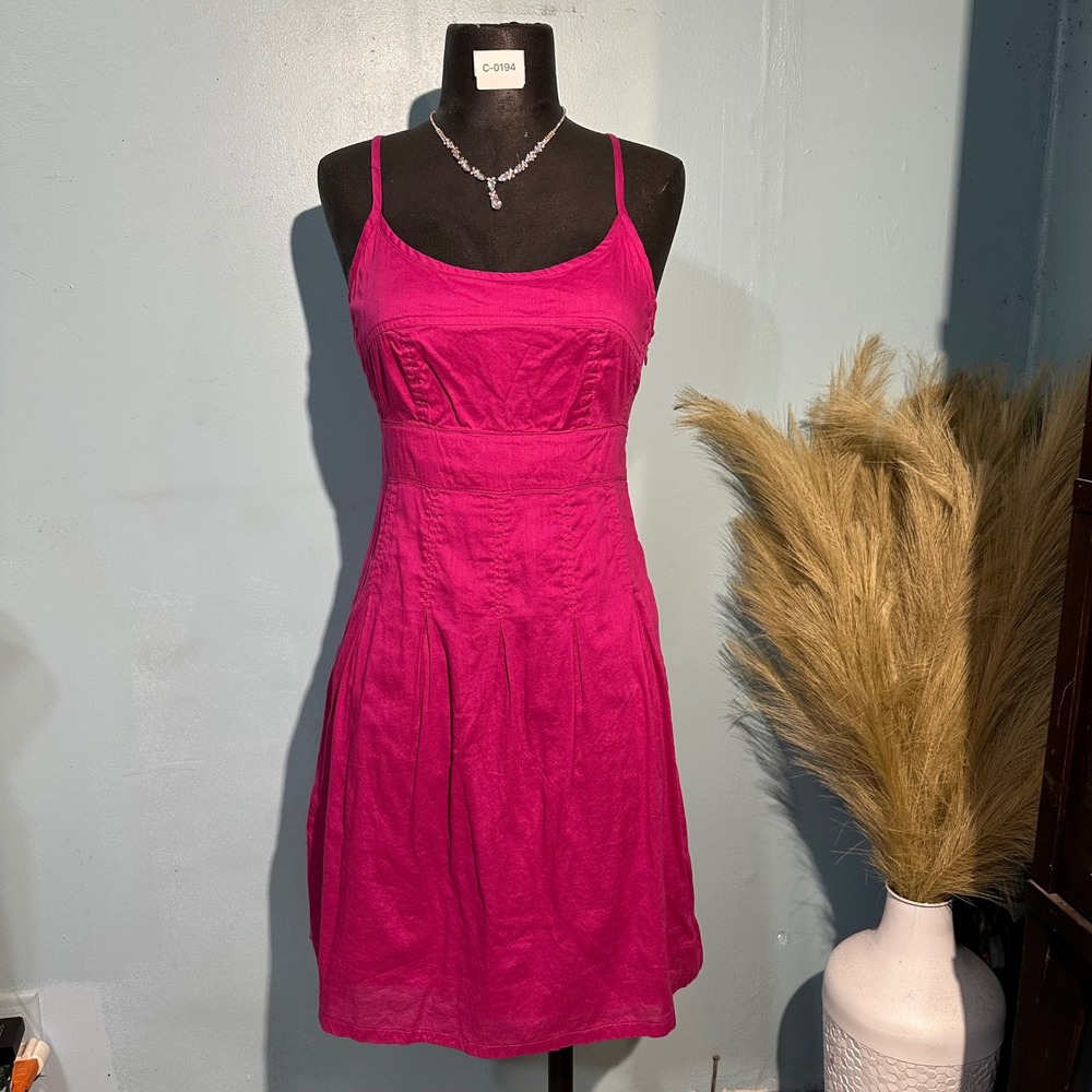 Converse One Star Magenta Pink Cotton Pleated Empire Waist Sun Dress XS